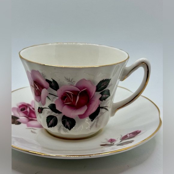 Vintage Royal Sutherland Teacup & Saucer Pink Rose Fine Bone China England - Picture 1 of 9
